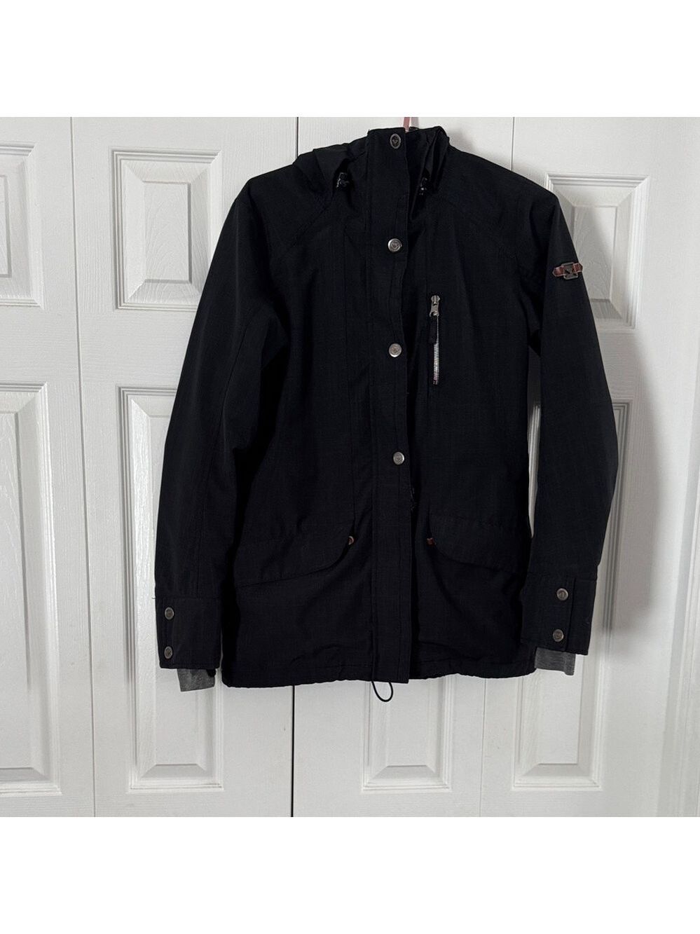 Roxy Black Hooded Jacket with Button Accents